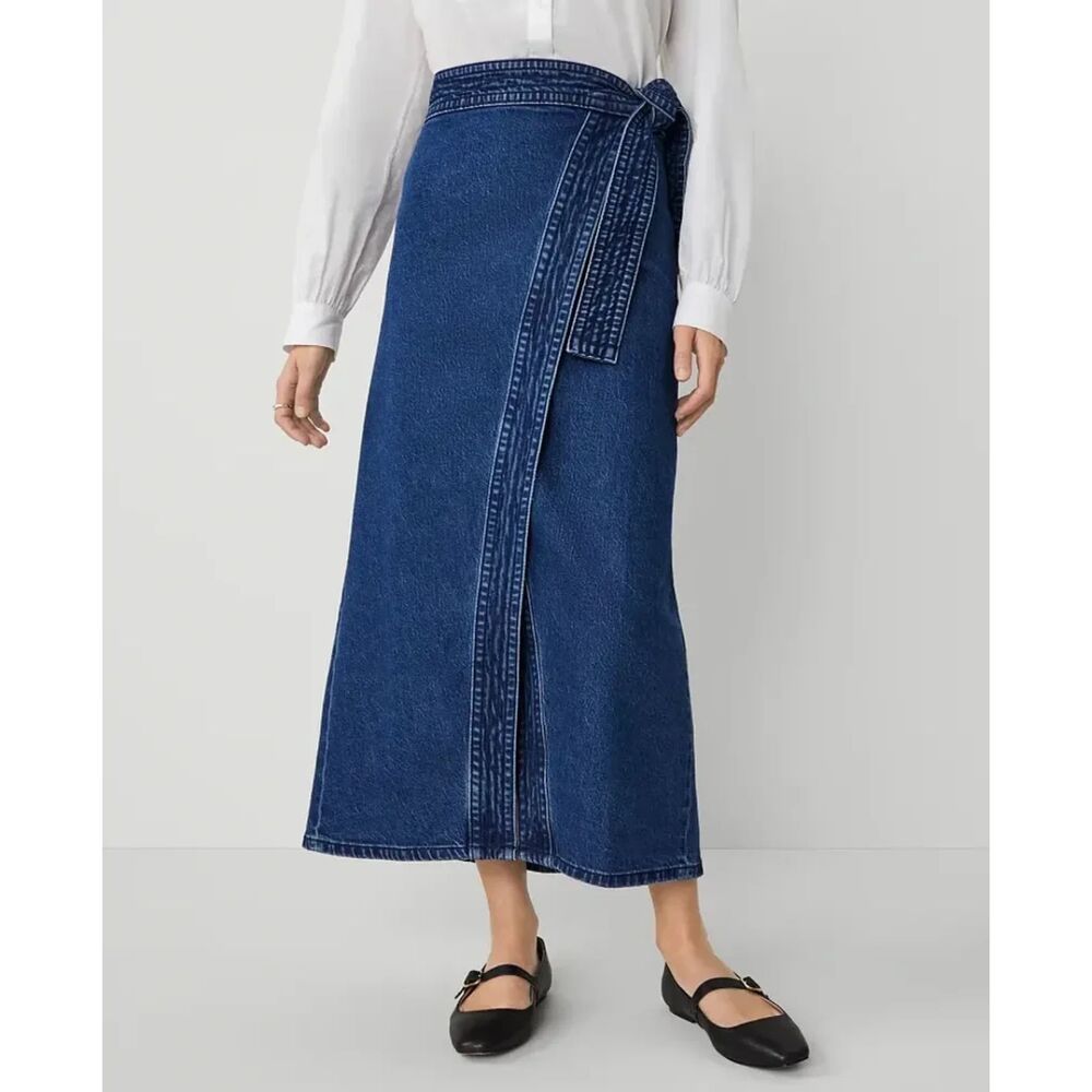 NWT Ann Taylor Weekend Collection Vintage Dark Wash Denim Wrap Maxi Skirt - Sz 8